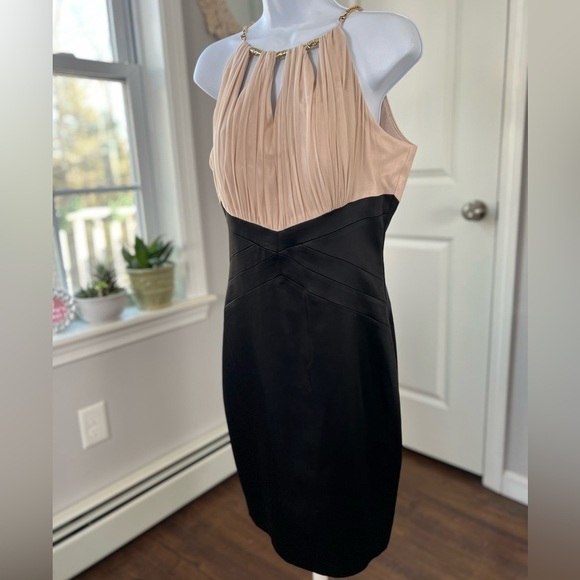 JAX Black & Pink Nude Stretchy Zip Up Dress With Gold Chain Size 10 New - Picture 5 of 16